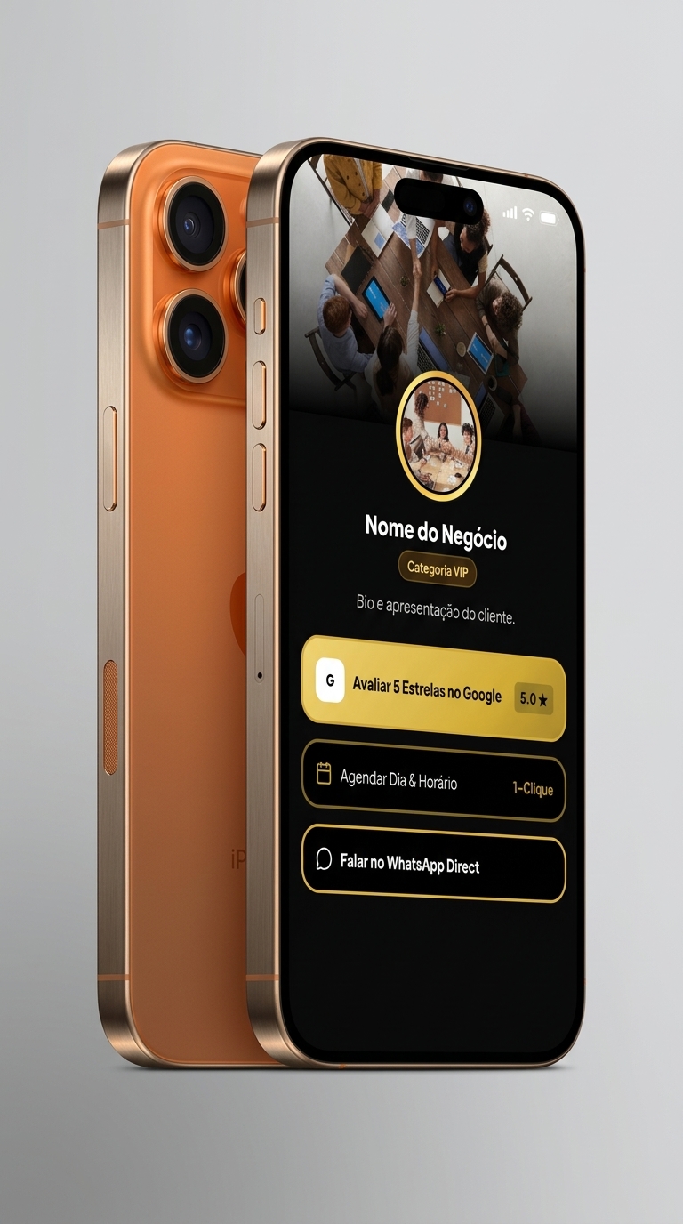 iPhone 17 Pro Max Laranja Cósmico Titânio - Visão Perspectiva Duo